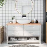 NNEVL Bathroom Countertop Light Brown 140x50x4 cm Treated Solid Wood