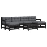 NNEVL 7 Piece Garden Lounge Set with Cushions Black Solid Wood
