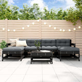 NNEVL 7 Piece Garden Lounge Set with Cushions Black Solid Wood