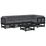 NNEVL 6 Piece Garden Lounge Set with Cushions Black Solid Wood