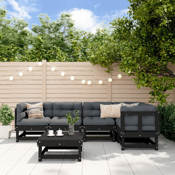 NNEVL 6 Piece Garden Lounge Set with Cushions Black Solid Wood