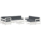 NNEVL 10 Piece Garden Lounge Set with Cushions White Solid Wood