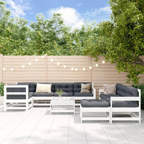 NNEVL 10 Piece Garden Lounge Set with Cushions White Solid Wood