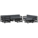 NNEVL 10 Piece Garden Lounge Set with Cushions Black Solid Wood