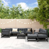 NNEVL 10 Piece Garden Lounge Set with Cushions Black Solid Wood