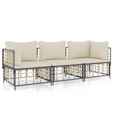 NNEVL 3 Piece Garden Lounge Set with Cushions Anthracite Poly Rattan