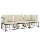 NNEVL 3 Piece Garden Lounge Set with Cushions Anthracite Poly Rattan