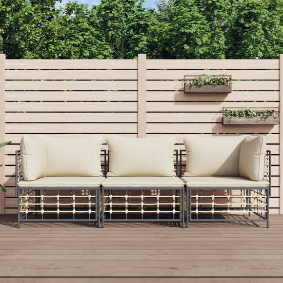 NNEVL 3 Piece Garden Lounge Set with Cushions Anthracite Poly Rattan