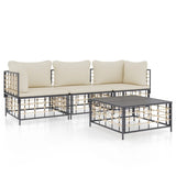 NNEVL 4 Piece Garden Lounge Set with Cushions Anthracite Poly Rattan