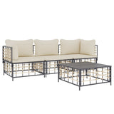 NNEVL 4 Piece Garden Lounge Set with Cushions Anthracite Poly Rattan