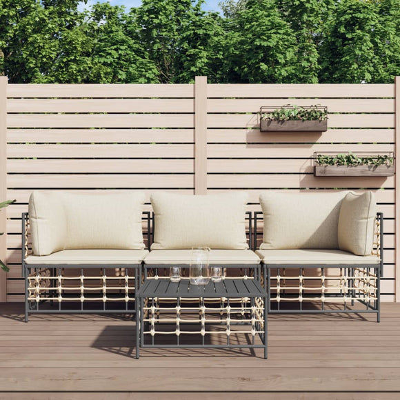 NNEVL 4 Piece Garden Lounge Set with Cushions Anthracite Poly Rattan