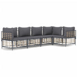 NNEVL 5 Piece Garden Lounge Set with Cushions Anthracite Poly Rattan