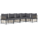 NNEVL 5 Piece Garden Lounge Set with Cushions Anthracite Poly Rattan