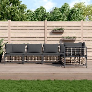 NNEVL 5 Piece Garden Lounge Set with Cushions Anthracite Poly Rattan