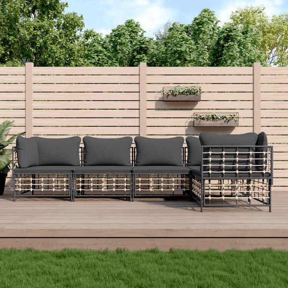 NNEVL 5 Piece Garden Lounge Set with Cushions Anthracite Poly Rattan
