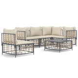 NNEVL 6 Piece Garden Lounge Set with Cushions Anthracite Poly Rattan