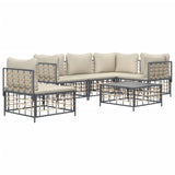 NNEVL 6 Piece Garden Lounge Set with Cushions Anthracite Poly Rattan