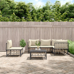 NNEVL 6 Piece Garden Lounge Set with Cushions Anthracite Poly Rattan
