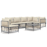NNEVL 7 Piece Garden Lounge Set with Cushions Anthracite Poly Rattan