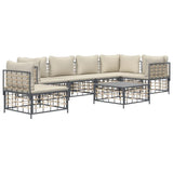 NNEVL 7 Piece Garden Lounge Set with Cushions Anthracite Poly Rattan