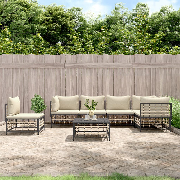 NNEVL 7 Piece Garden Lounge Set with Cushions Anthracite Poly Rattan