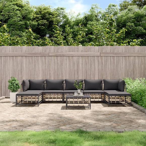 NNEVL 8 Piece Garden Lounge Set with Cushions Anthracite Poly Rattan