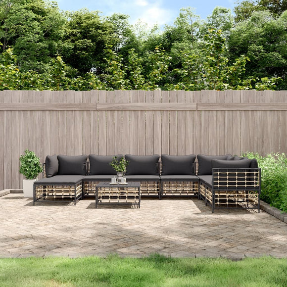 NNEVL 9 Piece Garden Lounge Set with Cushions Anthracite Poly Rattan