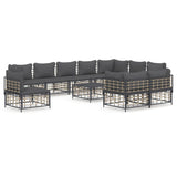 NNEVL 11 Piece Garden Lounge Set with Cushions Anthracite Poly Rattan