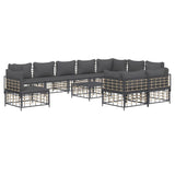 NNEVL 11 Piece Garden Lounge Set with Cushions Anthracite Poly Rattan
