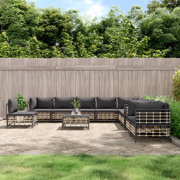 NNEVL 11 Piece Garden Lounge Set with Cushions Anthracite Poly Rattan
