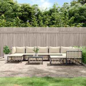 NNEVL 10 Piece Garden Lounge Set with Cushions Anthracite Poly Rattan