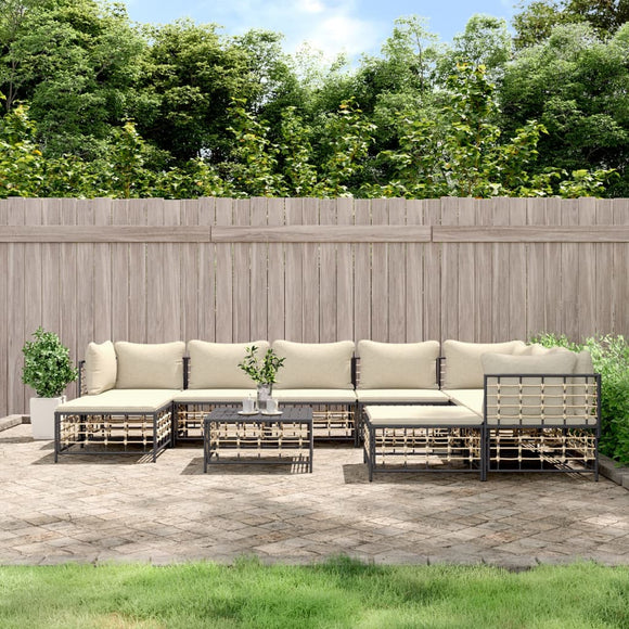 NNEVL 10 Piece Garden Lounge Set with Cushions Anthracite Poly Rattan