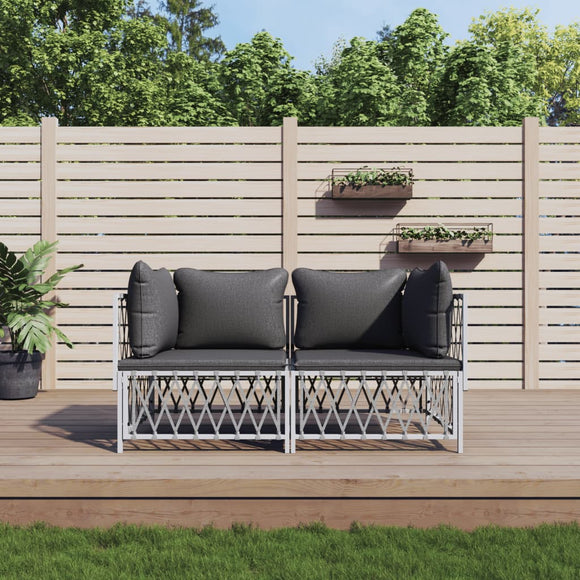 NNEVL 2 Piece Garden Lounge Set with Cushions White Steel