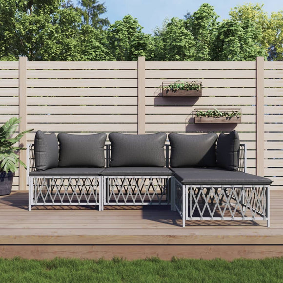 NNEVL 4 Piece Garden Lounge Set with Cushions White Steel