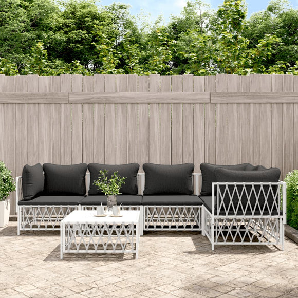 NNEVL 6 Piece Garden Lounge Set with Cushions White Steel