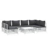 NNEVL 7 Piece Garden Lounge Set with Cushions White Steel