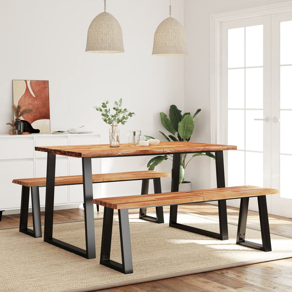 NNEVL 3 Piece Dining Set with Live Edge Solid Wood Acacia
