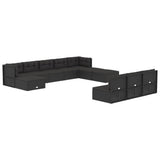 NNEVL 11 Piece Outdoor Sofa Set with Cushions Black Poly Rattan