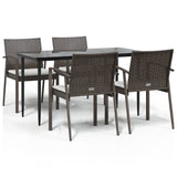 NNEVL 5 Piece Garden Dining Set with Cushions Poly Rattan and Steel