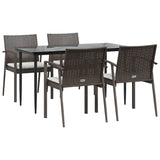 NNEVL 5 Piece Garden Dining Set with Cushions Poly Rattan and Steel