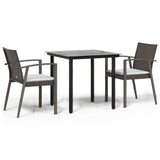 NNEVL 3 Piece Garden Dining Set with Cushions Poly Rattan and Steel