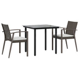NNEVL 3 Piece Garden Dining Set with Cushions Poly Rattan and Steel