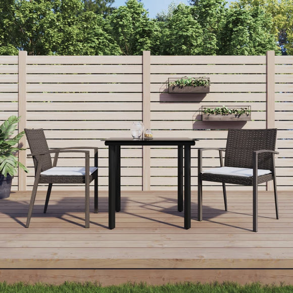 NNEVL 3 Piece Garden Dining Set with Cushions Poly Rattan and Steel