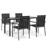 NNEVL 5 Piece Garden Dining Set Black Textilene and Steel