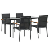 NNEVL 5 Piece Garden Dining Set Black Textilene and Steel