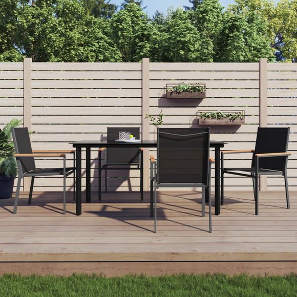 NNEVL 5 Piece Garden Dining Set Black Textilene and Steel