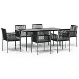 NNEVL 7 Piece Garden Dining Set with Cushions Black Poly Rattan and Steel