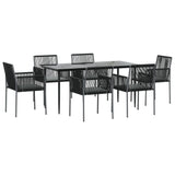 NNEVL 7 Piece Garden Dining Set with Cushions Black Poly Rattan and Steel