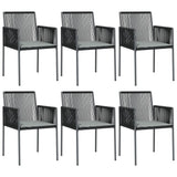 NNEVL 7 Piece Garden Dining Set with Cushions Black Poly Rattan and Steel
