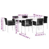 NNEVL 7 Piece Garden Dining Set with Cushions Black Poly Rattan and Steel